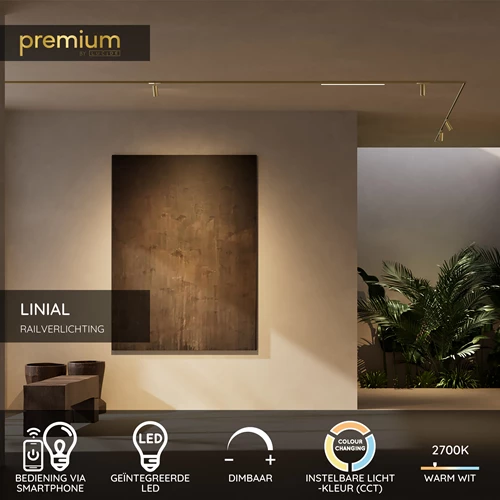 Lucide Premium LINIAL FIXT Railspot - 1-fase Railsysteem / Smart Railverlichting - Smart - 48V Track - 1xLED - Champagne - USP